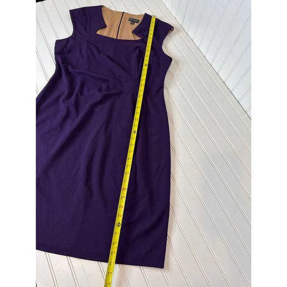 Connected Apparel Horseshoe Neck Side Tuck Sheath Dress Purple Midi Career Sz 18 - Picture 5 of 7